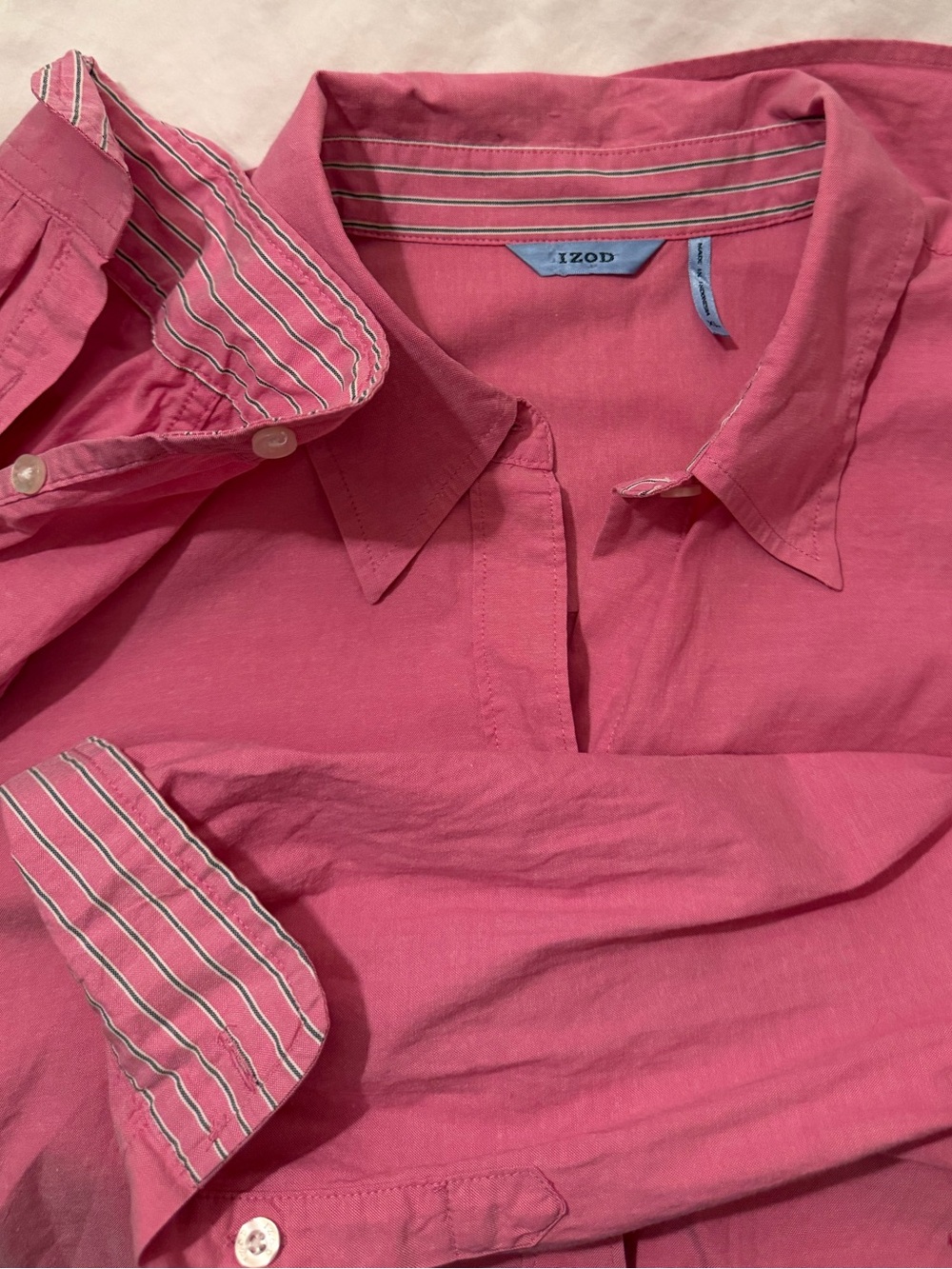 Izod perfectly pink lined hems cuffs Cotton shirt size XL